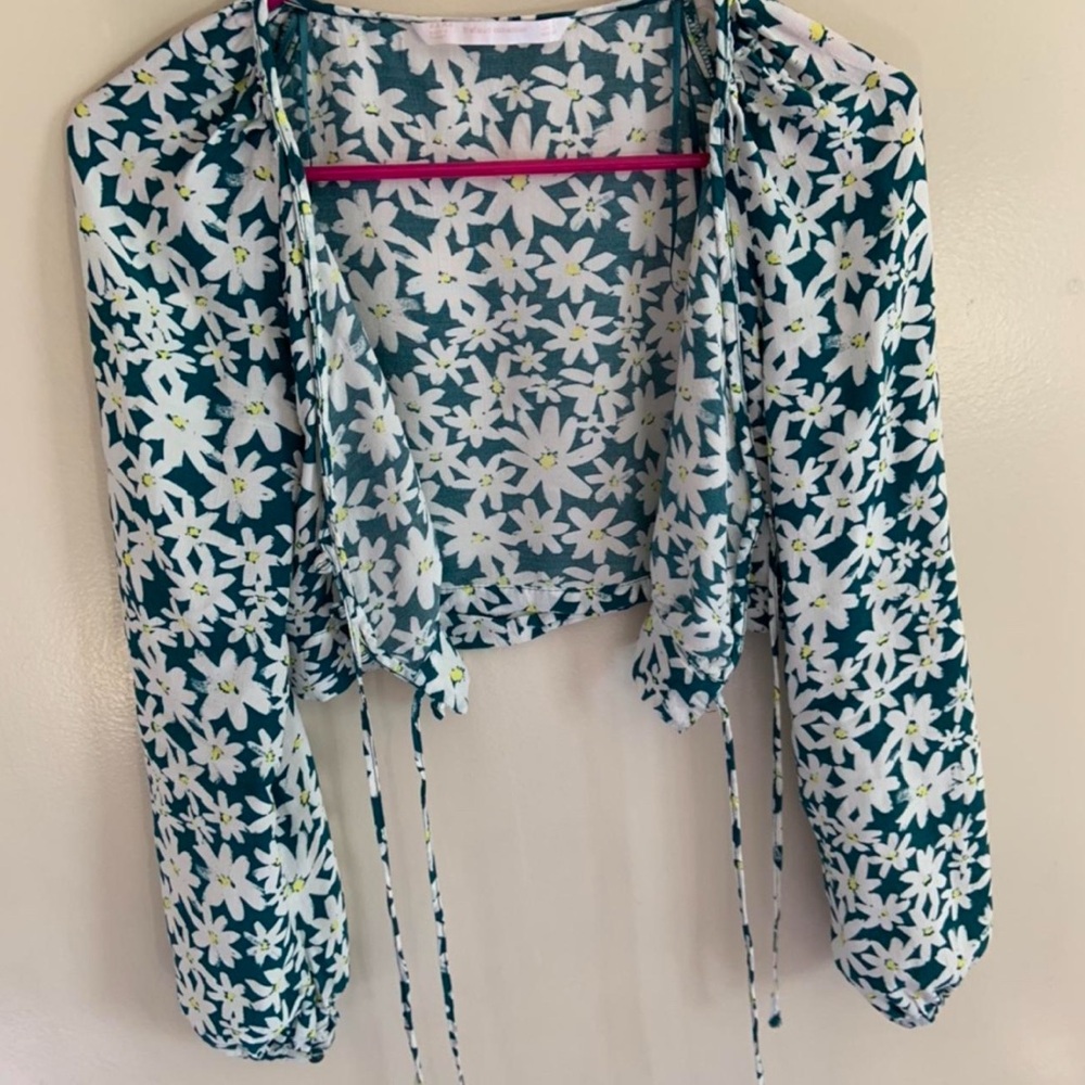 Zara Floral Crop Top - Green and White